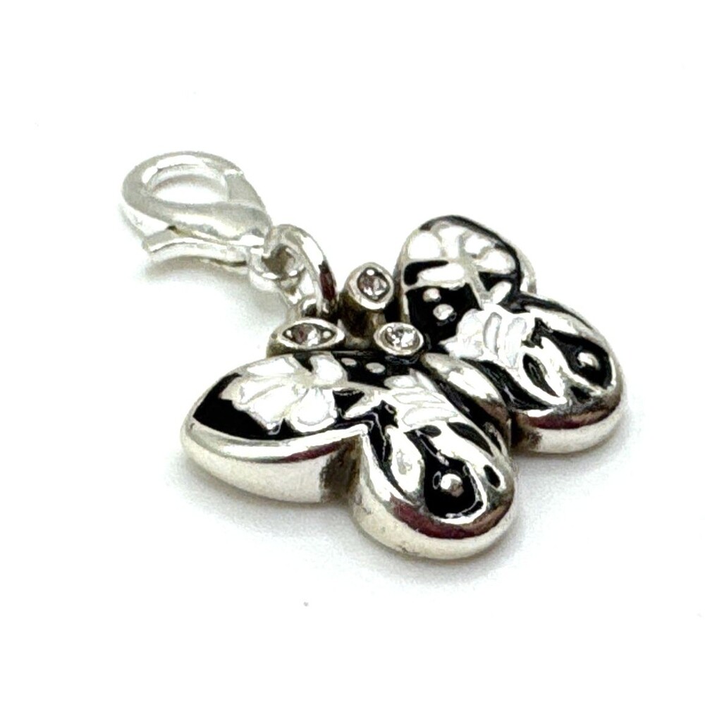 Brighton Botanical Garden Butterfly Black White Stripes Custom Silver Clip Charm